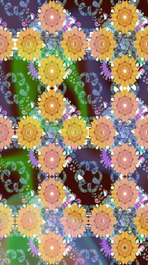 Düz çiçek öğeleri tasarım. Raster çizimde sorunsuz çiçek desenli. Bahar Tema Dikişsiz desen arka plan rengi. Fantezi kumaş deseni.