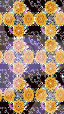 Çiçekli zambaklar kusursuz bir arka plan. Çiçek tasarımı için inanılmaz bir kolaj cenneti tarzı. Parlak çiçekli kolaj çiçekleri sarı.