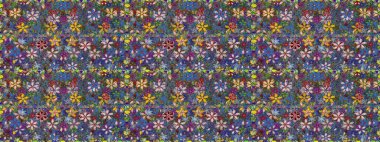 Raster illüstrasyonu. Tropik, dikişsiz çiçek deseni. Mavi renkte çiçekler.