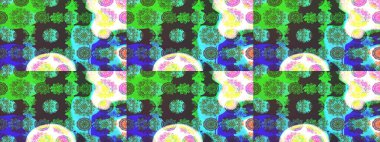 Yeşil ve mavi renkte çiçekler. Raster illüstrasyonundaki çiçek desenli çizim. Düz Çiçek Elementleri Tasarımı. Renkli Yaz Teması çizim şablonu.