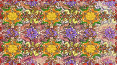 Düz Çiçek Elementleri Tasarımı. Renkli Bahar Temalı Kusursuz Arkaplan. Raster kusursuz. Güzel kumaş deseni. Çiçek deseni.