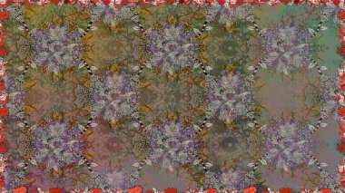 Sevimli çiçek raster deseni. Renkli Bahar Temalı Kusursuz Arkaplan. Kahverengi renkli çiçekler. Düz Çiçek Elementleri Tasarımı.