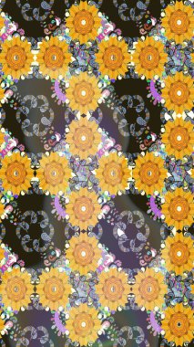 Tomurcukları papatya çiçekleri olan sevimli bir çiçek deseni. Miles Fleur, süslü püslü bir süs. Eski usul. Kumaş, tekstil, duvar kağıdı baskısı için. Kusursuz bir geçmişi var. Raster illüstrasyonu.