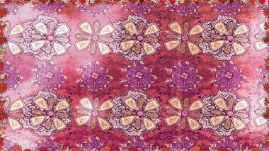 Pembe renkler ve parlak çiçekler üzerinde soyut, pürüzsüz desen. Çiçeksel elementlerle süslenmiş zarif raster dokusu. Küçük çiçekte şirin bir çiçek deseni var..