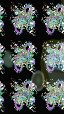 Elle çizilmiş çiçek deseni (fayans). Tekstil için dikişsiz suluboya desen. Sevimli çiçekleri, desenleri, siyah renkleri olan renksiz desenler..