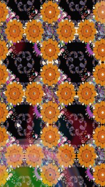 Raster illüstrasyonunda kusursuz çiçek deseni. Turuncu renkte çiçekler.