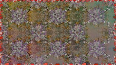 Sevimli çiçek raster deseni. Renkli Bahar Temalı Kusursuz Arkaplan. Kahverengi renkli çiçekler. Düz Çiçek Elementleri Tasarımı.