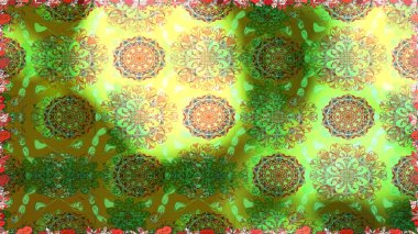 Kusursuz çiçek deseni. Raster illüstrasyonu. Asya tekstil tarzında. Düz Çiçek Elementleri Tasarımı. Yeşil renkli çiçekler. Renkli Bahar Teması Kusursuz Arkaplan.