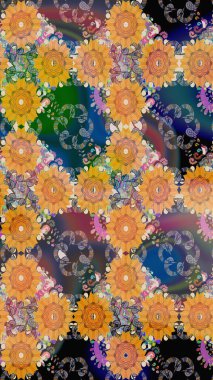 Tişörtsüz arka plan deseni. Turuncu renkli çiçekler. Tropik çiçekler.