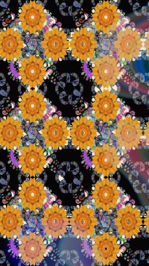 Tekstil ve kapak tasarımı için mükemmel. Doodle tarzı. Renkli, siyah, pürüzsüz desen. El çizimi dikişsiz sonbahar çiçekleri deseni. Siyah renkte çiçekler.