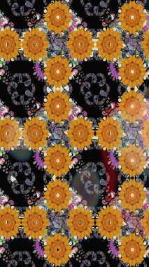 Çiçek arkaplan. Renkli, pürüzsüz desen. Raster illüstrasyonu. Siyah renkli şirin tekstil. Çiçek duvar kağıdı.