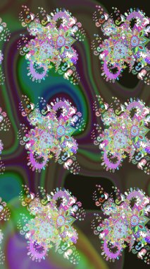 Düz Çiçek Elementleri Tasarımı. Raster Illustrasyon 'da moda olmayan çiçek deseni. Renkli Yaz Temalı Kusursuz Arkaplan. Yeşil renkte çiçekler.