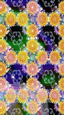 Kusursuz bir geçmişi var. Raster illüstrasyonu. Tomurcukları papatya çiçekleri olan sevimli bir çiçek deseni. Kumaş, tekstil, duvar kağıdı baskısı için. Eski usul. Miles Fleur, dandik süs.