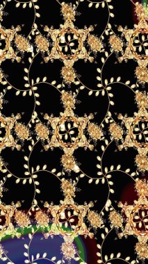 Çiçekler, yaprakları ile halk tarzında Dikişsiz çiçek deseni. Raster Illustration. El çizilmiş.