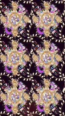 Çiçeksiz desenli nakış işlemeli gelincikler ve vadideki zambaklar. Tekstil tasarımı için siyah renkli geleneksel halk çiçekleri buketi.