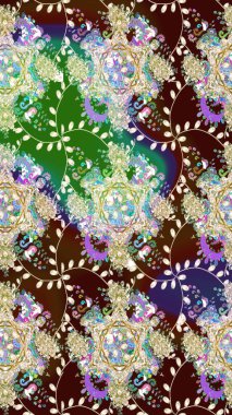 Raster Güzel kumaş deseni. Raster suluboya deseni, narin çiçekler, kahverengi çiçekler, tebrik kartı şablonu..