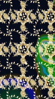 Çiçeksel elementlerle süslenmiş zarif raster dokusu. Küçük çiçekte hoş bir çiçek deseni var. Siyah renkler ve parlak çiçekler üzerinde soyut, pürüzsüz desen.