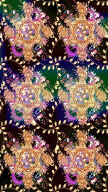 Renkli Bahar Temalı Kusursuz Arkaplan. Siyah renkli çiçekler. Düz Çiçek Elementleri Tasarım Raster illüstrasyonu. Çiçeksiz desenli arka plan.