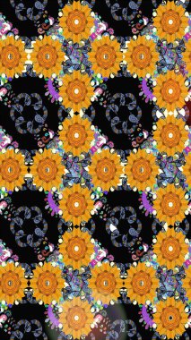 Cute flowers. Raster Trendy fabric pattern. Line seamless pattern.