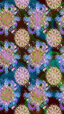 Raster illüstrasyonunda kusursuz çiçek deseni. Tarafsız ve mavi renkte çiçekler.