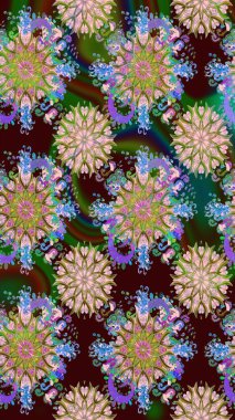 El çizimi. Çiçekler, dallar, bitkiler ve çiçekler. Raster illüstrasyonu. Güzel kumaş deseni.