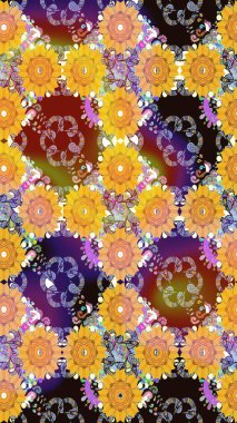 Raster illüstrasyonu. Sarı renkli güzel bir tekstil. Çiçeklerle suluboya desenleri.