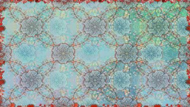 Modern çiçek arkaplanı. Halk tarzı. Parlak renkli çiçekleri ve mavi renkli yaprakları olan kusursuz çiçek desenleri. Moda baskıları için zarif bir şablon.