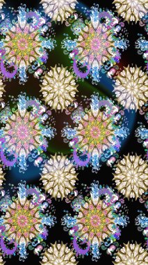 Tarafsız ve siyah renklere karalamalar çizen kusursuz çiçek deseni. Raster illüstrasyonu.