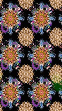 Çiçeksiz desenli arka plan. Siyah ve kahverengi renkte çiçekler. Tişört baskısı için çiçek boyama rasteriName.