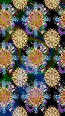 Düz Çiçek Elementleri Tasarımı. Mavi ve bej renkli çiçekler. Renkli Bahar Temalı Kusursuz Arkaplan. Raster illüstrasyonunda kusursuz çiçek deseni.