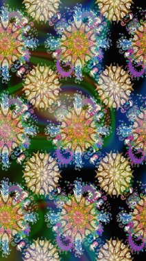 Renkli Yaz Temalı Kusursuz Arkaplan. Güzel kumaş deseni. Raster Illustrasyon 'da moda olmayan çiçek deseni. Düz Çiçek Elementleri Tasarımı.