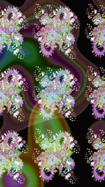 Kahverengi ve yeşil renklerde etnik çiçeklerle kusursuz bir desen. Asya Tekstil 'inde Raster Çiçek İllüstrasyonu.