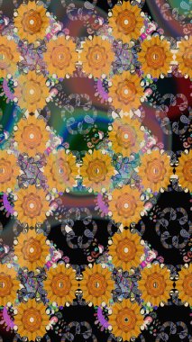 Turuncu renkli çiçekler. Düz Çiçek Elementleri Tasarımı. Sevimli çiçek raster deseni. Renkli Bahar Teması Kusursuz Arkaplan.