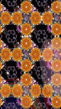 Turuncu renkli çiçekler. Çiçekli karalama şeklinde Raster çiçek deseni. Yumuşak, bahar çiçekli arka plan.