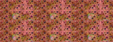 Düz Çiçek Elementleri Tasarımı. Raster Modaya uygun kumaş deseni. Renkli Bahar Temalı Kusursuz Arkaplan. Kahverengi renkli şirin çiçek deseni.