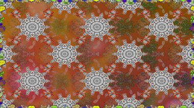 Renkli Bahar Temalı Kusursuz Arkaplan. Kahverengi renkli çiçekler. Raster illüstrasyonunda kusursuz çiçek deseni. Düz Çiçek Elementleri Tasarımı.