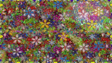 Düz Çiçek Elementleri Tasarımı. Renkli Bahar Temalı Kusursuz Arkaplan. Çiçeksel fantezi tasarımı. Parlak bir arka planda..