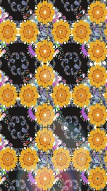 Modern, sarı raster arka plan duvar kâğıdı illüstrasyonu, klasik çizgili, desenli desenli çiçekler, çiçekli süsler. Çiçekli el, pürüzsüz desen..