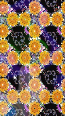 Sarı renkli çiçekler. Düz Çiçek Elementleri Tasarımı. Renkli Bahar Temalı Kusursuz Arkaplan. Sevimli çiçek raster deseni.