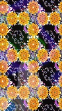 Sarı renkli çiçekler. Düz Çiçek Elementleri Tasarımı. Renkli Bahar Temalı Kusursuz Arkaplan. Sevimli çiçek raster deseni.