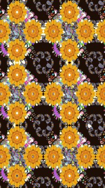 Çiçeksiz desenlerin resmi. Vadinin çiçekleri sarı ve gri renklerde.