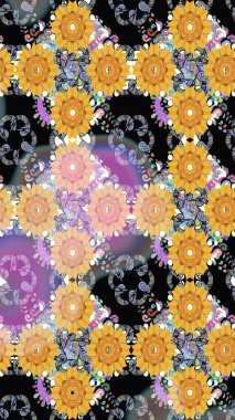 Raster düz çiçekleri pürüzsüz desen. Sarı renkli çiçekler. Tasarım hediye paketi, tebrik kartları, posterler ve afiş tasarımı.