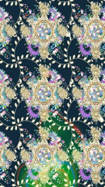 Çiçeksiz desenli arka plan, darbeler, sıçramalar, yaz çiçekleri. Raster illüstrasyonu. Mavi renkte çiçekler.