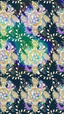 Elle boyanmış suluboya, dikişsiz çiçekler ve bitkiler. Mavi renkte çiçekler.