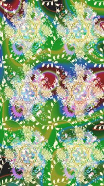 Raster illüstrasyonu. Tomurcukları papatya çiçekleri olan sevimli bir çiçek deseni. Kusursuz bir geçmişi var. Miles Fleur, süslü püslü bir süs. Kumaş, tekstil, duvar kağıdı baskısı için. Antika retro tarzı.