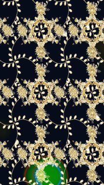 Çiçekli, suluboya desenli kusursuz çiçek deseni. Düz Çiçek Elementleri Tasarım Raster illüstrasyonu. Siyah renkte çiçekler. Renkli Bahar Teması: Kusursuz Arkaplan.