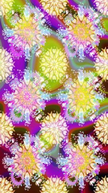 Çiçekler, yaprakları ile halk tarzında Dikişsiz çiçek deseni. Raster Illustration. El çizilmiş.