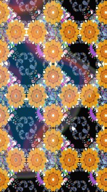 Küçük çiçekte hoş bir çiçek deseni var. Sarı renkler ve parlak çiçekler üzerinde soyut, pürüzsüz desen. Çiçek elementli zarif raster dokusu..