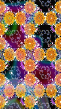 Raster illüstrasyonunda kusursuz çiçek deseni. Güzel kumaş deseni. Raster illüstrasyonu. Sarı renklerde.