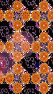 Turuncu renklerde güzel çiçekler, suluboya desenli, duvar kağıdı, kart ya da kumaş için fayanslı. Raster..